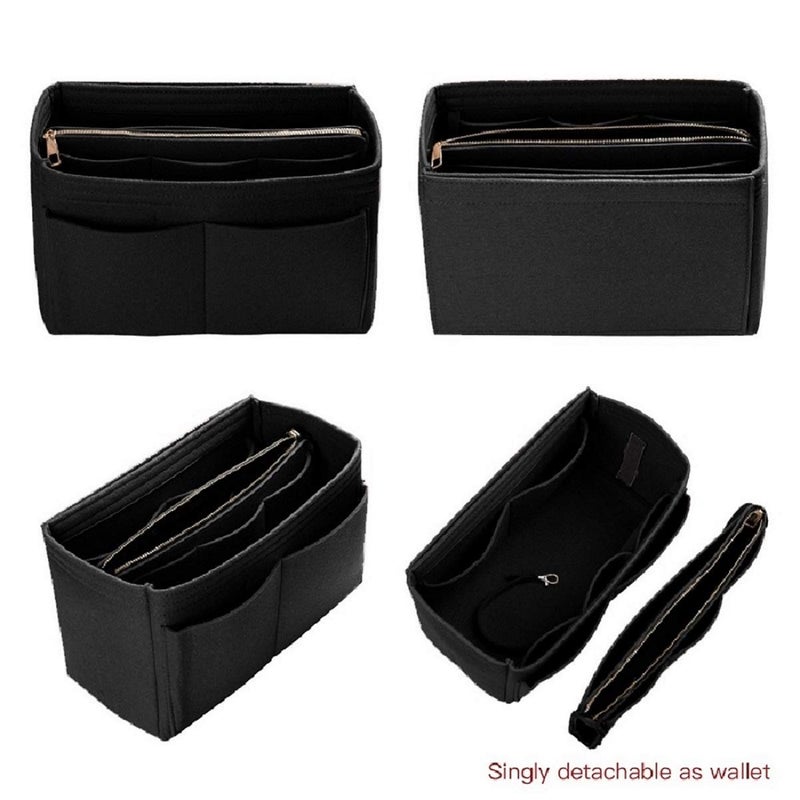 ZTUJO Purse Organizer Insert, Felt Bag Organizer with Metal Zipper, Handbag & Tote Shaper, For Speedy Neverfull Tote, 7 Sizes(Medium, Black) - Image 3